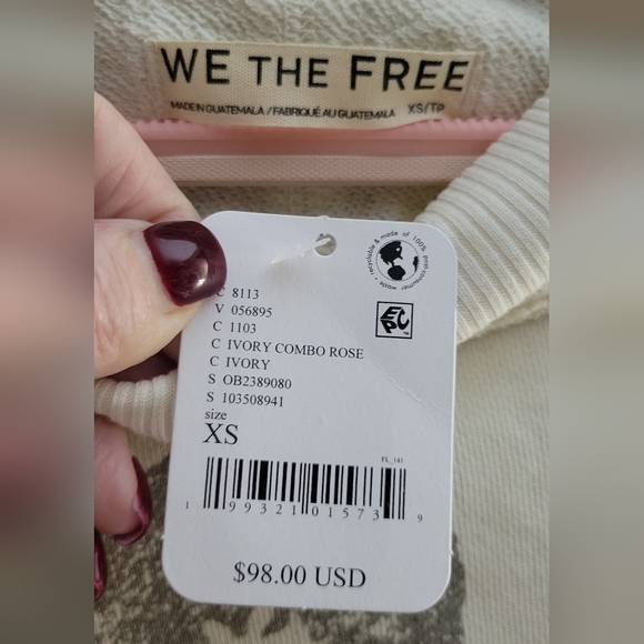 We The Free Cream Sweatshirt with Red and Gray Floral Design - Picture 3 of 3